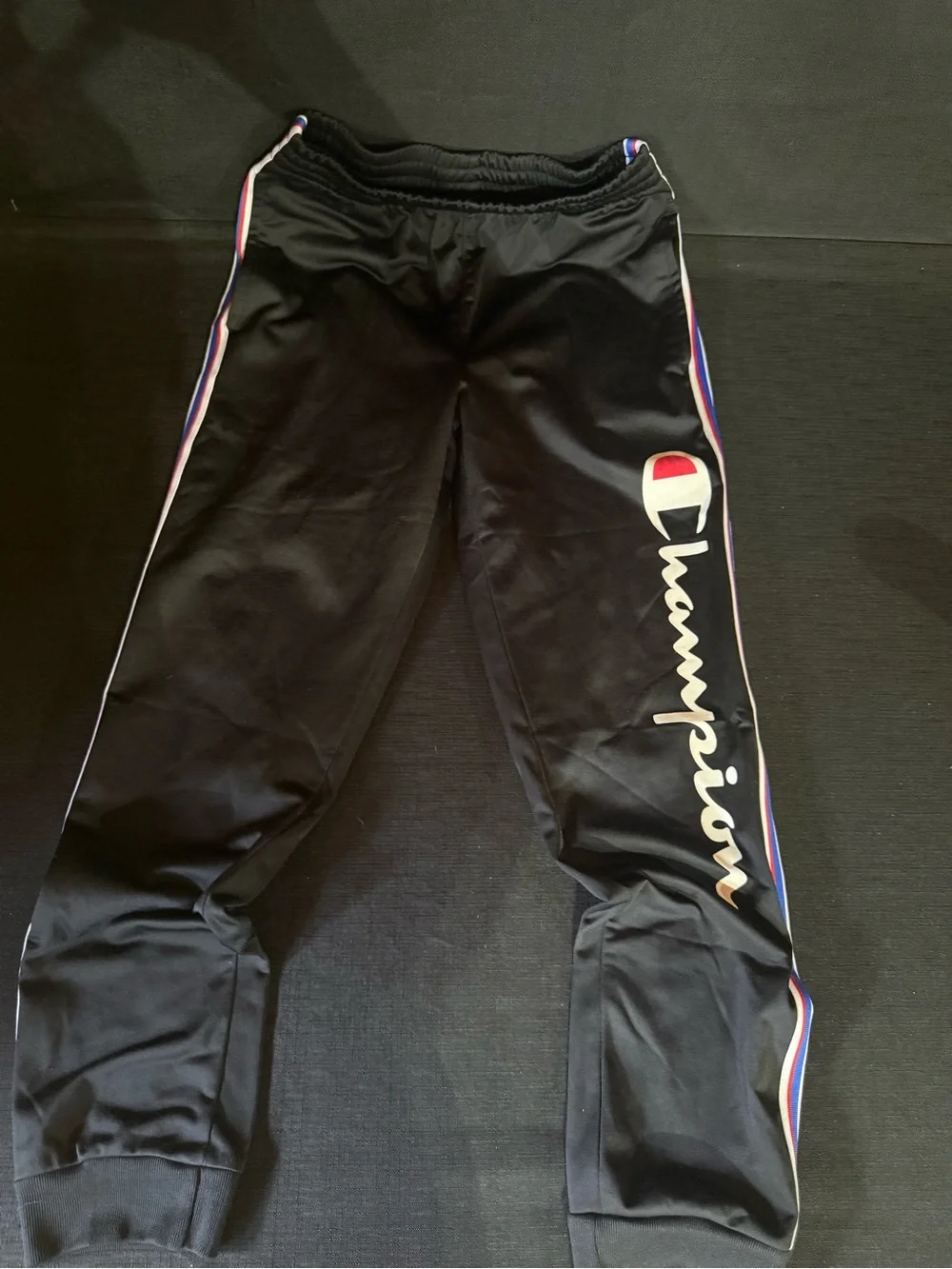 Champion Black Joggers with White Script and Red Accent